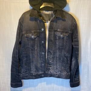 American Eagle AE AirFlex Black Denim Thermal Lined Hooded Jean Jacket Men Small